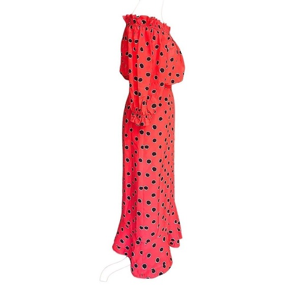 Saloni Midi Dress SILK Red White Black Polka Dot Grace Off Shoulder Ruffle XS 0 - Picture 6 of 12